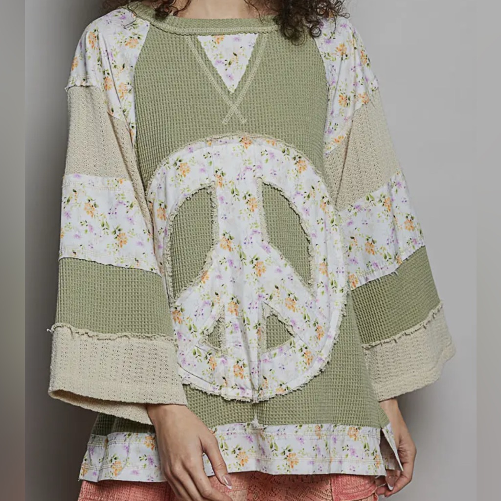 New Pol 26 Collection : Floral Patchwork Peace Sign Sweater Shirt